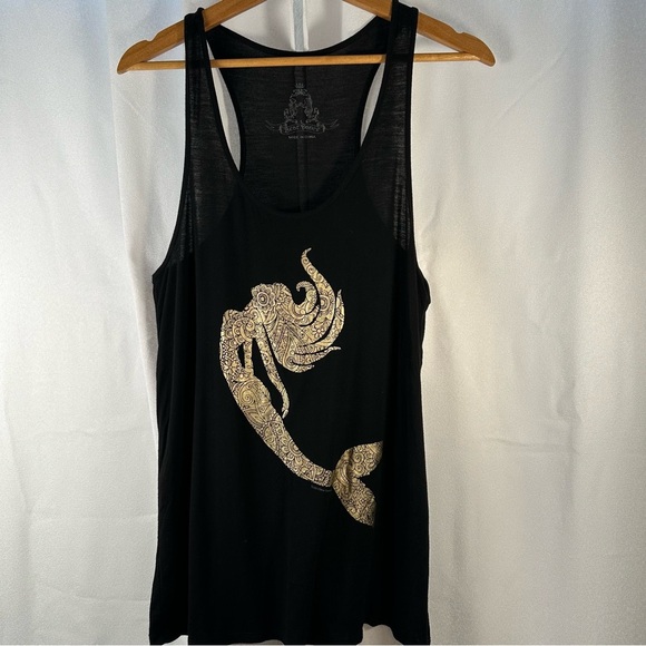 Black Tank Top with Gold Mermaid Design - Picture 1 of 4